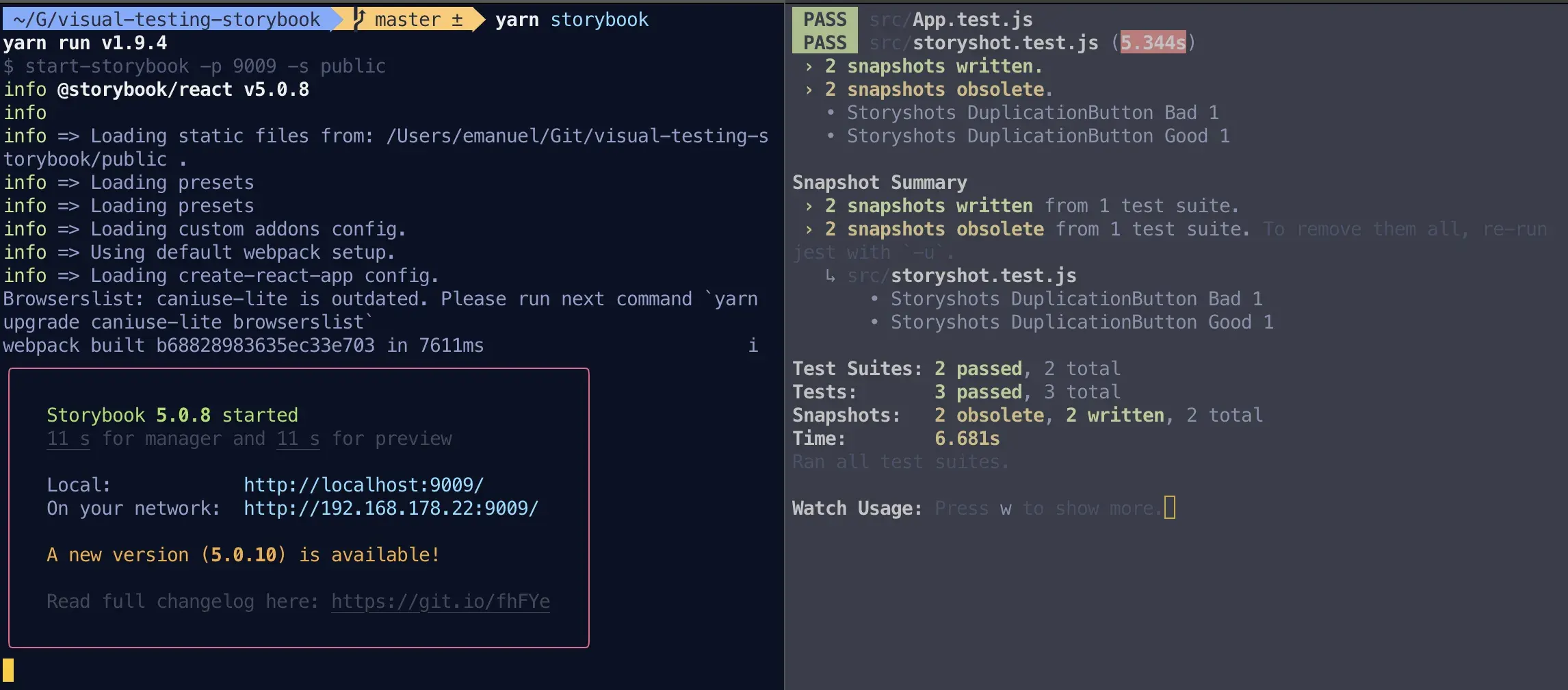 Running visual testing along with Storybook