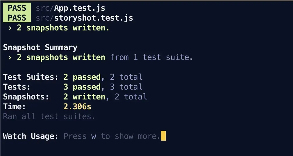Test result with storyshots