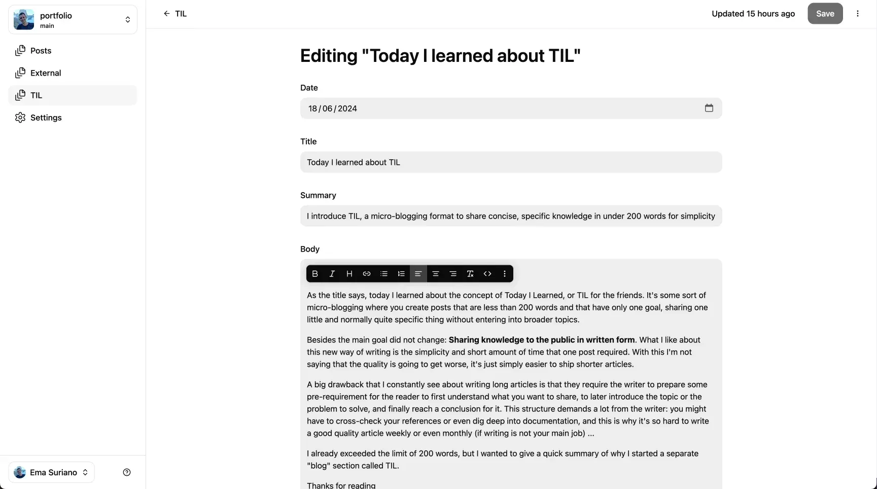 Pages CMS edit page